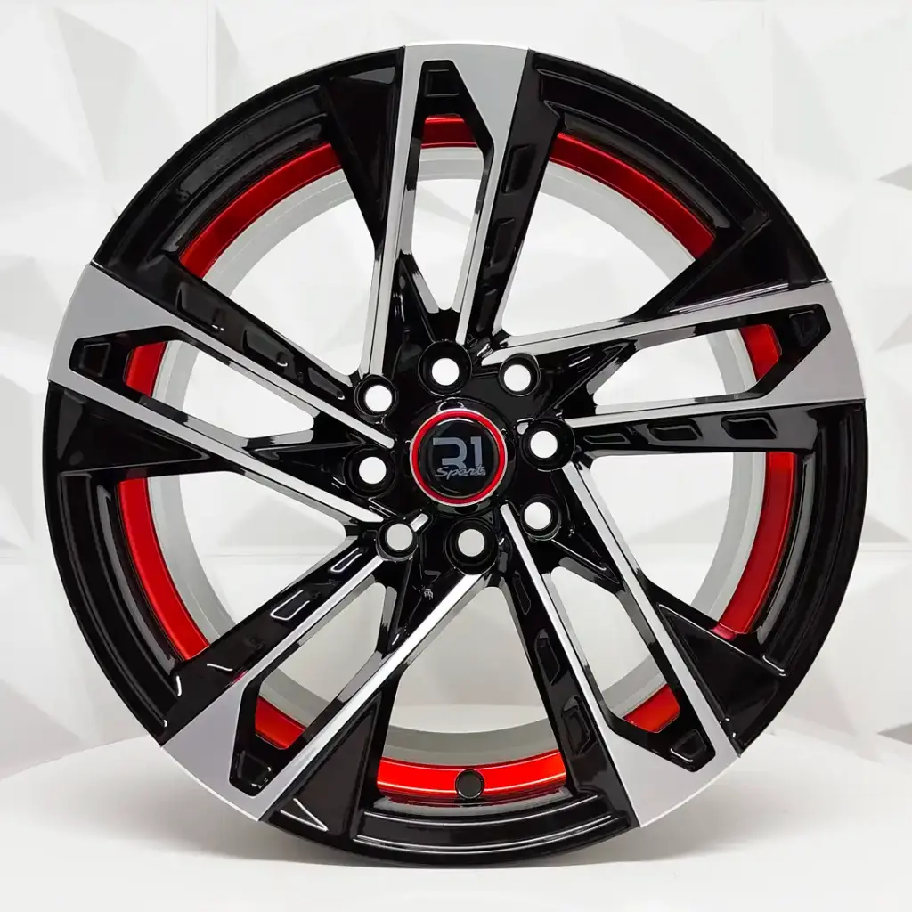 RIN 15X7.5 4-100/114.3 R1 SPORT JCW39 BLACK MACHINE FACE RED UNDERCUT ET10 CB73.1