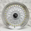 RIN 17X7.5 4-100/114.3 R1 SPORT F6625 SILVER MACHINE LIP GOLD RIVETS ET35 CB73.1